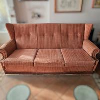Divano 3 posti anni ’50 in ciniglia rosa Vintage