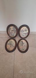 Set 4 Quadretti Ovali Cornice Legno