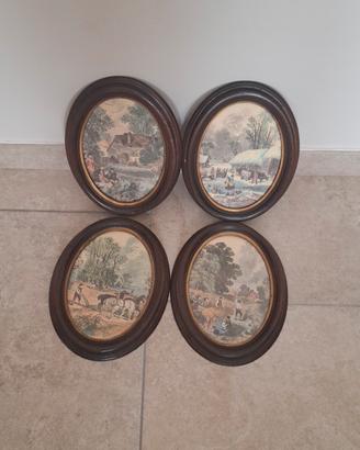 Set 4 Quadretti Ovali Cornice Legno