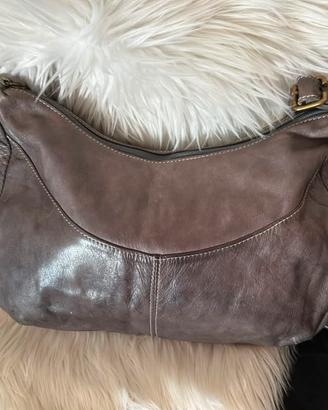 Borsa Hobo vera Pelle grigio taupe con tracolla