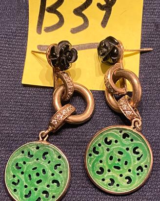 Orecchini Giada Verde ARGENTO 925 Dorato (g.11,29)