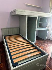 Letto a una piazza in legno con cassetti