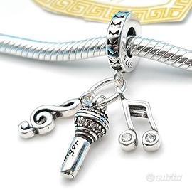 Charm argento 925 musica microfono nota musicale 