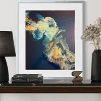 Quadro astratto blu notte, Verde, oro - Tela 50x60