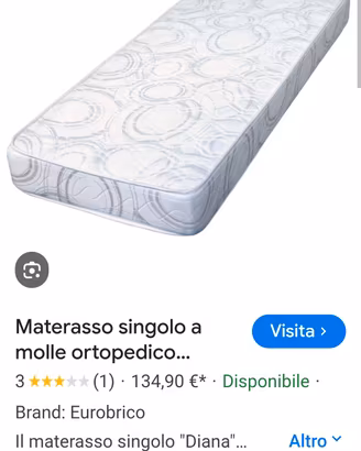 Materasso a molle da 100 cm  con rete ortopedica