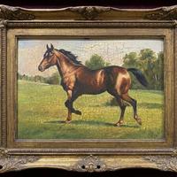 Antico dipinto ad olio equestre