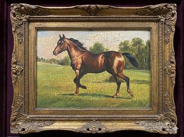 Antico dipinto ad olio equestre