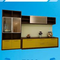 Soggiorno rovere scuro e cestoni laccati verde