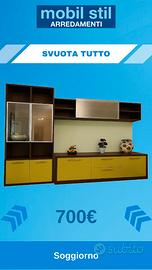 Soggiorno rovere scuro e cestoni laccati verde