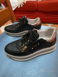 Sneakers donna eleganti bianco nero e argento con