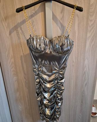 Vestito a bretelle argento 