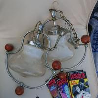 Coppia lampadari vetro e acciaio vintage anni '70