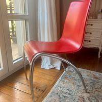 Sedia design rossa, cuoio / eco pelle / acciaio