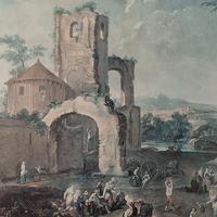 quadro anni 60/70 paesaggio cornice dorata