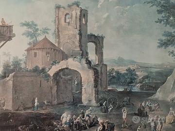 quadro anni 60/70 paesaggio cornice dorata