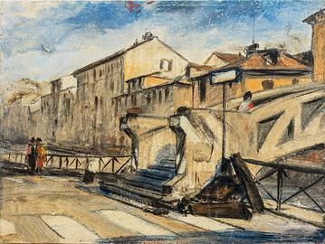 Quadro Veneziano Paesaggio Urbano Ponte sul canale