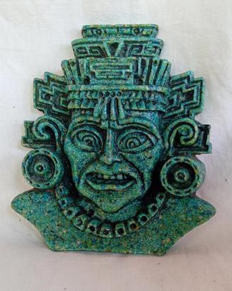 Maschera Maya Azteca in pietra malachite 