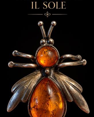 Vintage pendente spilla argento ambra ape