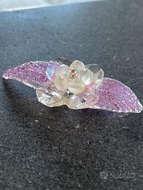 Decorazione vetro fiore foglie rosa