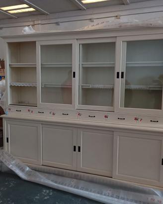 Credenza in teak color crema 4 ante scorrevoli