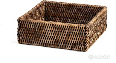 cestino quadrato in rattan H&H 19x19x6,5 cm