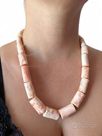Collana di corallo rosa naturale chiusura argento