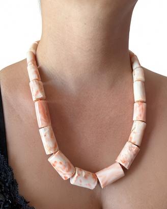 Collana di corallo rosa naturale chiusura argento