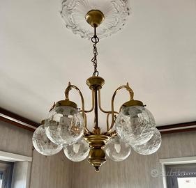 lampadario a 6 luci con sfere in vetro soffiato