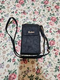 Portafoglio/borsa porta-cellulare a tracolla nero