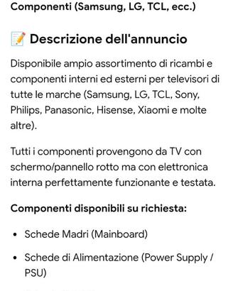Titolo dell'annuncio  Ricambi TV LED/4K - Schede,