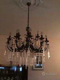 Lampadario a gocce di cristallo anni 60 e applique