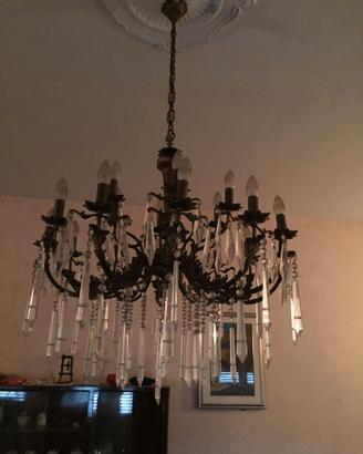 Lampadario a gocce di cristallo anni 60 e applique