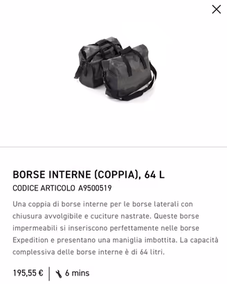 Borse INTERNE valigie alluminio Triumph Tiger