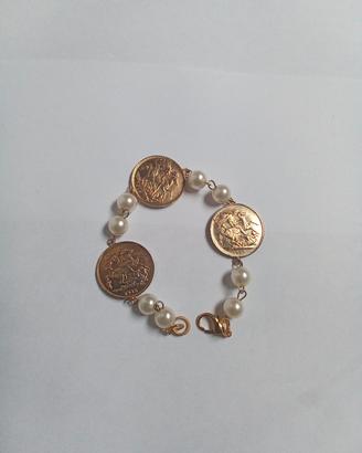 bracciale vintage con perle e monete 