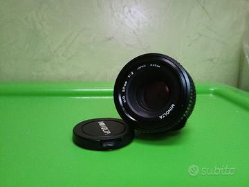 Minolta MD 50mm f/2 Obiettivo Manuale + Tappi Orig