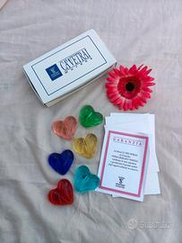 Set sei cuoricini segnaposto in vetro di murano.