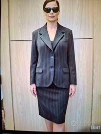 Tailleur grigio gessato misto lana tg. 46