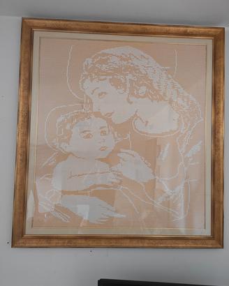 Grande quadro fatto ad uncinetto . madonna e Gesù 