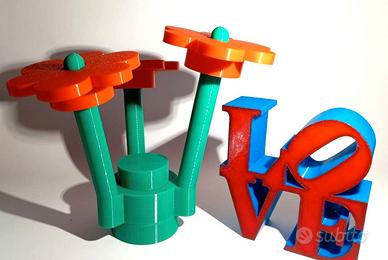 Set 3 Fiori Giganti Stile LEGO in Plastica 3D