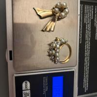 Spilla ed anello oro e perle