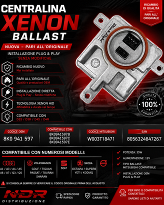 Centralina Xenon 8K0941597 NUOVA Audi VolkswagenW