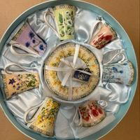 2 set da té (14 pz) porcellana firmat dipinta mano
