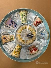 2 set da té (14 pz) porcellana firmat dipinta mano