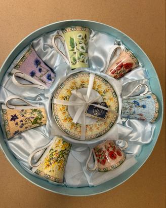 2 set da té (14 pz) porcellana firmat dipinta mano