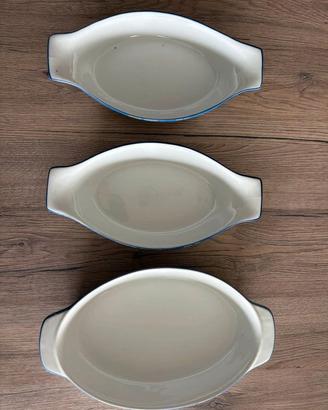 Set 3 pirofile ovali in ceramica bianca