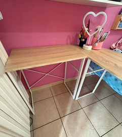 Scrivania angolare rovere chiaro e bianco