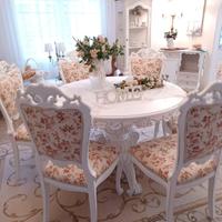 tavolo rotondo e 6 sedie shabby 