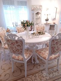 tavolo rotondo e 6 sedie shabby 