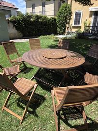 Set Tavolo e 8 Sedie da Esterno in Legno Massello