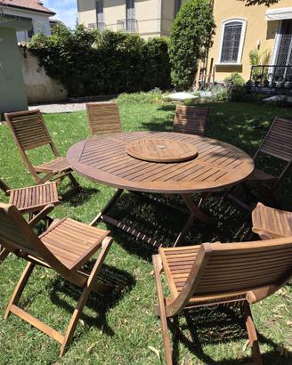 Set Tavolo e 8 Sedie da Esterno in Legno Massello